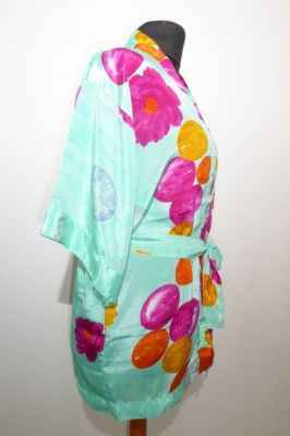 Kimonojacke 'Vintage' türkisgrün mit Blüten und Kreisen - Free Size S/M/L - B-Ware