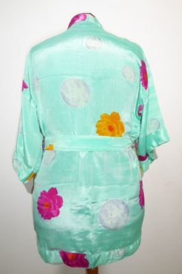 Kimonojacke 'Vintage' türkisgrün mit Blüten und Kreisen - Free Size S/M/L - B-Ware