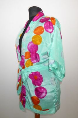 Kimonojacke 'Vintage' türkisgrün mit Blüten und Kreisen - Free Size S/M/L - B-Ware