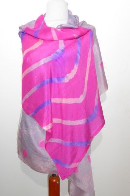 Seidenschal XL pink-flieder-grau mit Batikmuster I