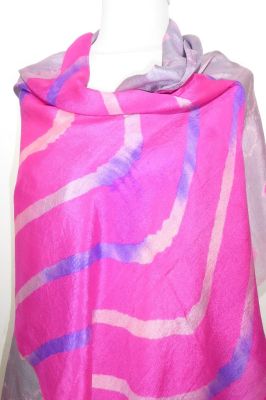 Seidenschal XL pink-flieder-grau mit Batikmuster I