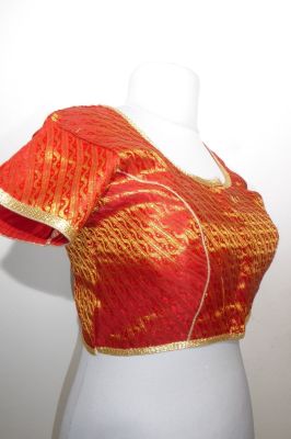 Saribluse 'Choli' dunkelorange / cognac mit Goldborten