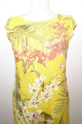 Leinenkleid gelb mit floralen Mustern
