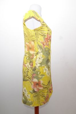 Leinenkleid gelb mit floralen Mustern