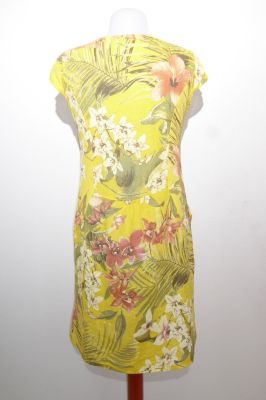 Leinenkleid gelb mit floralen Mustern