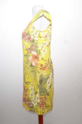 Leinenkleid gelb mit floralen Mustern