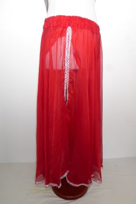 Tellerrock aus rotem Chiffon mit Borten silber
