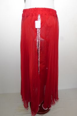 Tellerrock aus rotem Chiffon mit Borten silber