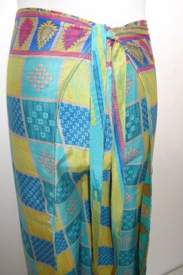 Wende-Wickelhose Rayon blau-hellgelb-türkis-creme