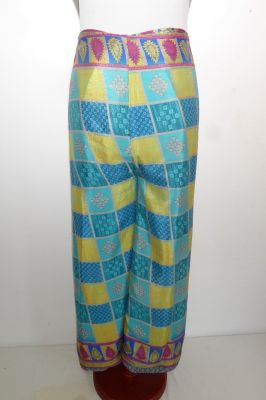 Wende-Wickelhose Rayon blau-hellgelb-türkis-creme