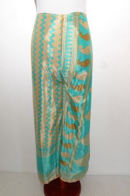 Wende-Wickelhose Rayon blau-hellgelb-türkis-creme