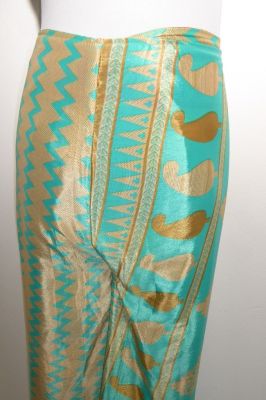 Wende-Wickelhose Rayon blau-hellgelb-türkis-creme
