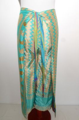 Wende-Wickelhose Rayon blau-hellgelb-türkis-creme