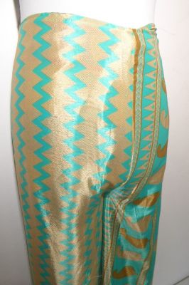Wende-Wickelhose Rayon blau-hellgelb-türkis-creme