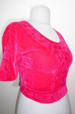 Saribluse 'Choli' aus pinkfarbenem Samt M/L