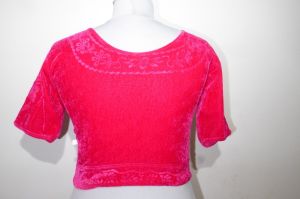 Saribluse 'Choli' aus pinkfarbenem Samt M/L