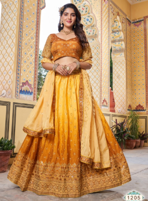 Lengha Choli Stoffset 3-teilig gelbgold
