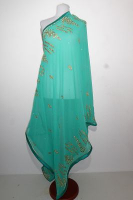 Dupatta Georgette NEU!! smaragdgrün mit gold