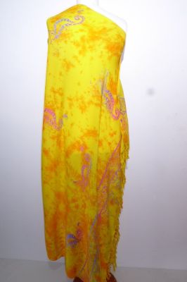 Sarong 'Seepferdchen' Batik gelb, Lungi gelb-orange