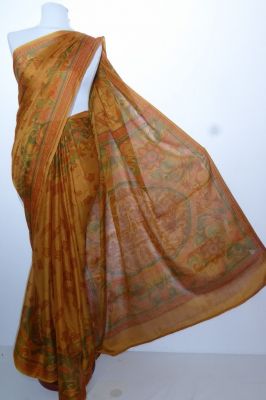 Lagerräumung - Chiffon-Sari beige-orange