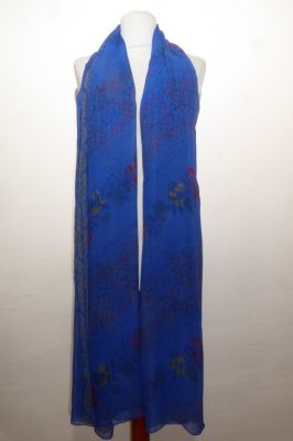 Dupatta Seidengeorgette royalblau mit Blumenprint