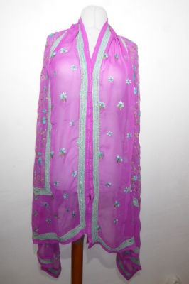 Dupatta Georgette erikaviolett mit Blumenstickerei