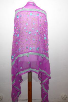 Dupatta Georgette erikaviolett mit Blumenstickerei