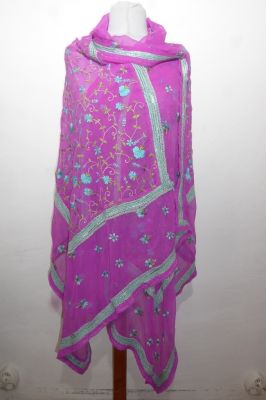 Dupatta Georgette erikaviolett mit Blumenstickerei