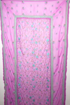 Dupatta Georgette erikaviolett mit Blumenstickerei