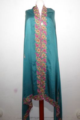 Dupatta Baumwoll-Satin mit kostbarer Blumenstickerei