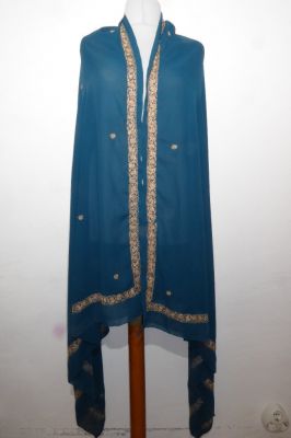 Dupatta Georgette petrol mit Goldbrokat