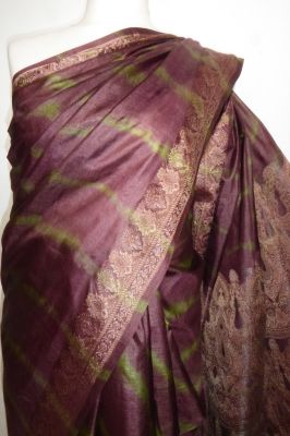 Brokatseidensari mauve mit oliv