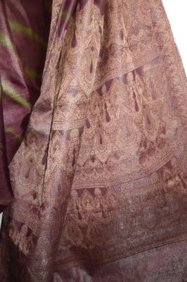 Brokatseidensari mauve mit oliv