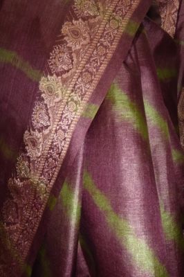 Brokatseidensari mauve mit oliv