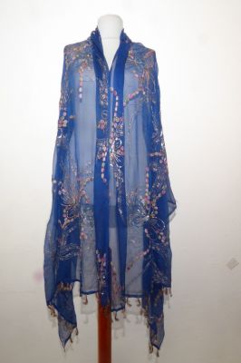 Bunt bestickte Dupatta aus blauem Seidenchiffon