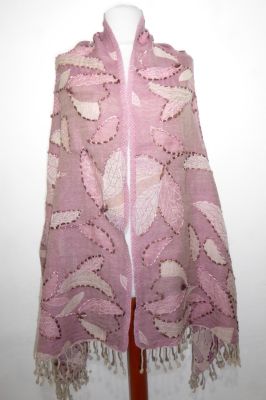 Wollschal 'boiled wool' bestickt mauve-rosé