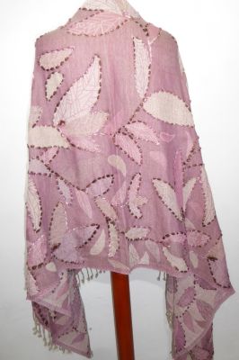 Wollschal 'boiled wool' bestickt mauve-rosé