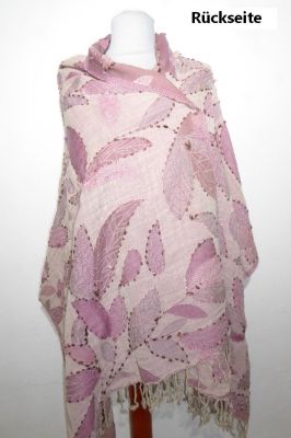 Wollschal 'boiled wool' bestickt mauve-rosé