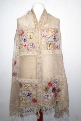 Wollschal 'boiled wool' bestickt beige-creme II
