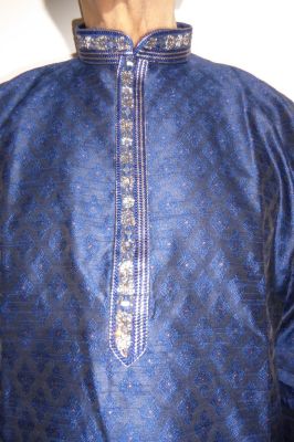 Kurta-Pajama-Set 2-teilig dunkelblau mit Brokatstickerei