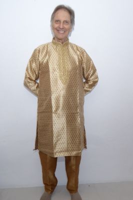 Kurta-Pajama-Set 2-teilig beige-gold mit schöner Brokatstickerei