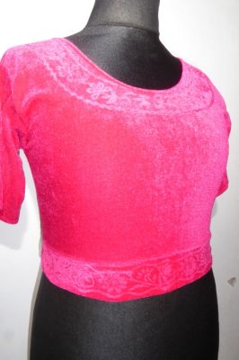 Saribluse 'Choli' aus pinkfarbenem Samt L/XL