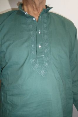 Kurta 'Chikan' Baumwolle grün mit Stehkragen - S