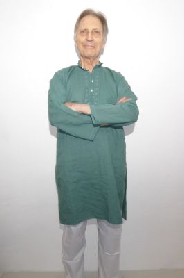 Kurta 'Chikan' Baumwolle grün mit Stehkragen - S
