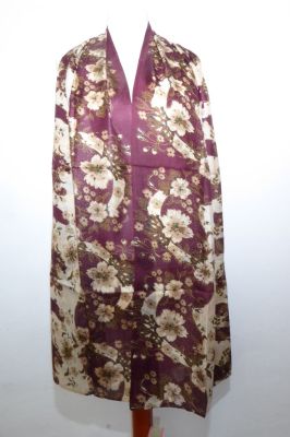 Seidenschal XL rotbraun-creme mit floralen Mustern