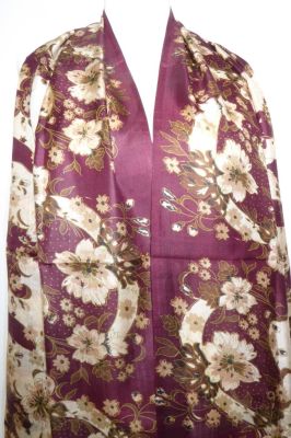 Seidenschal XL rotbraun-creme mit floralen Mustern