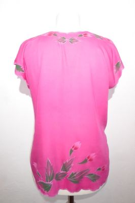 Sommertop mit Blütenstickerei - pink