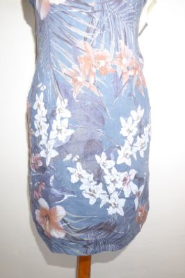 Leinenkleid graublau mit floralen Mustern - XXL und XXXL