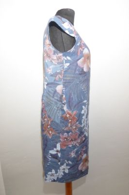 Leinenkleid graublau mit floralen Mustern - XXL und XXXL