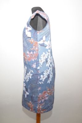 Leinenkleid graublau mit floralen Mustern - XXL und XXXL